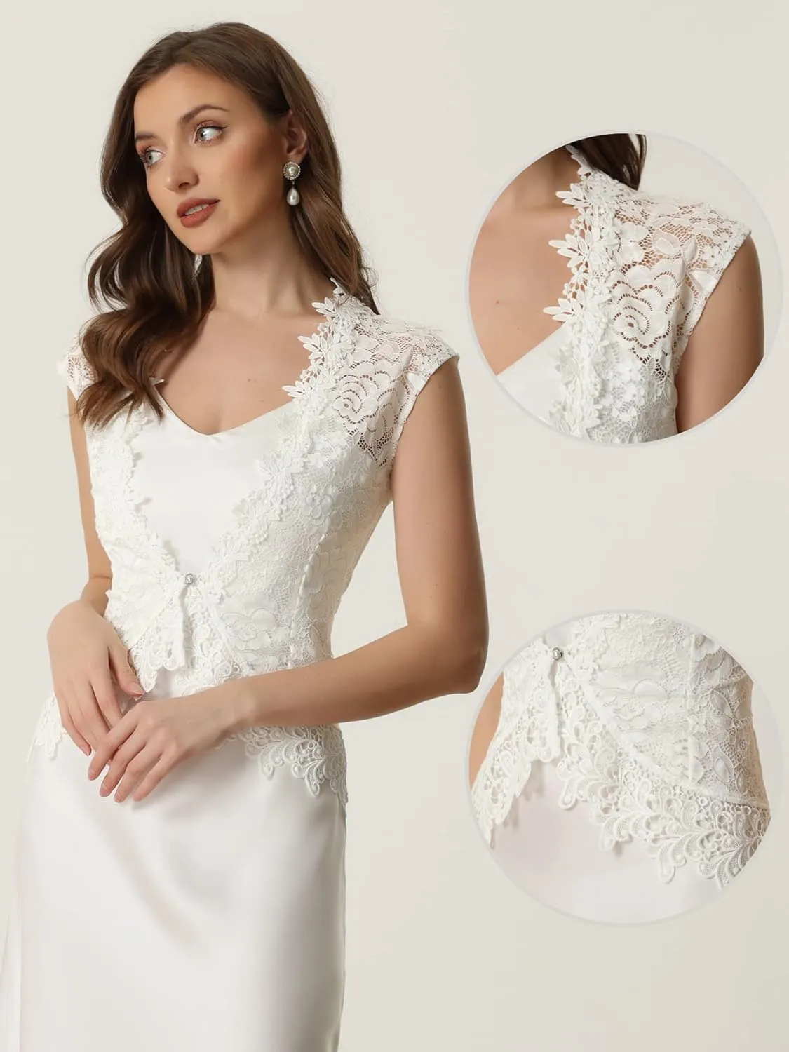 Allegra K Floral Lace Shrug for Women's Wedding Guest Cap Sleeve Formal Sheer Bolero Cardigan