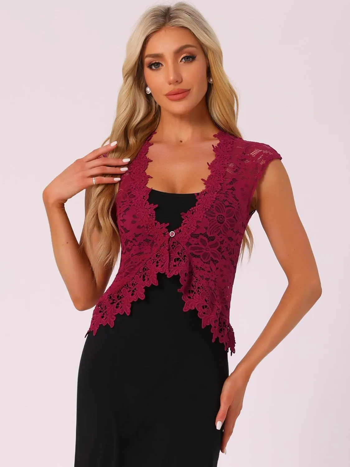 Allegra K Floral Lace Shrug for Women's Wedding Guest Cap Sleeve Formal Sheer Bolero Cardigan