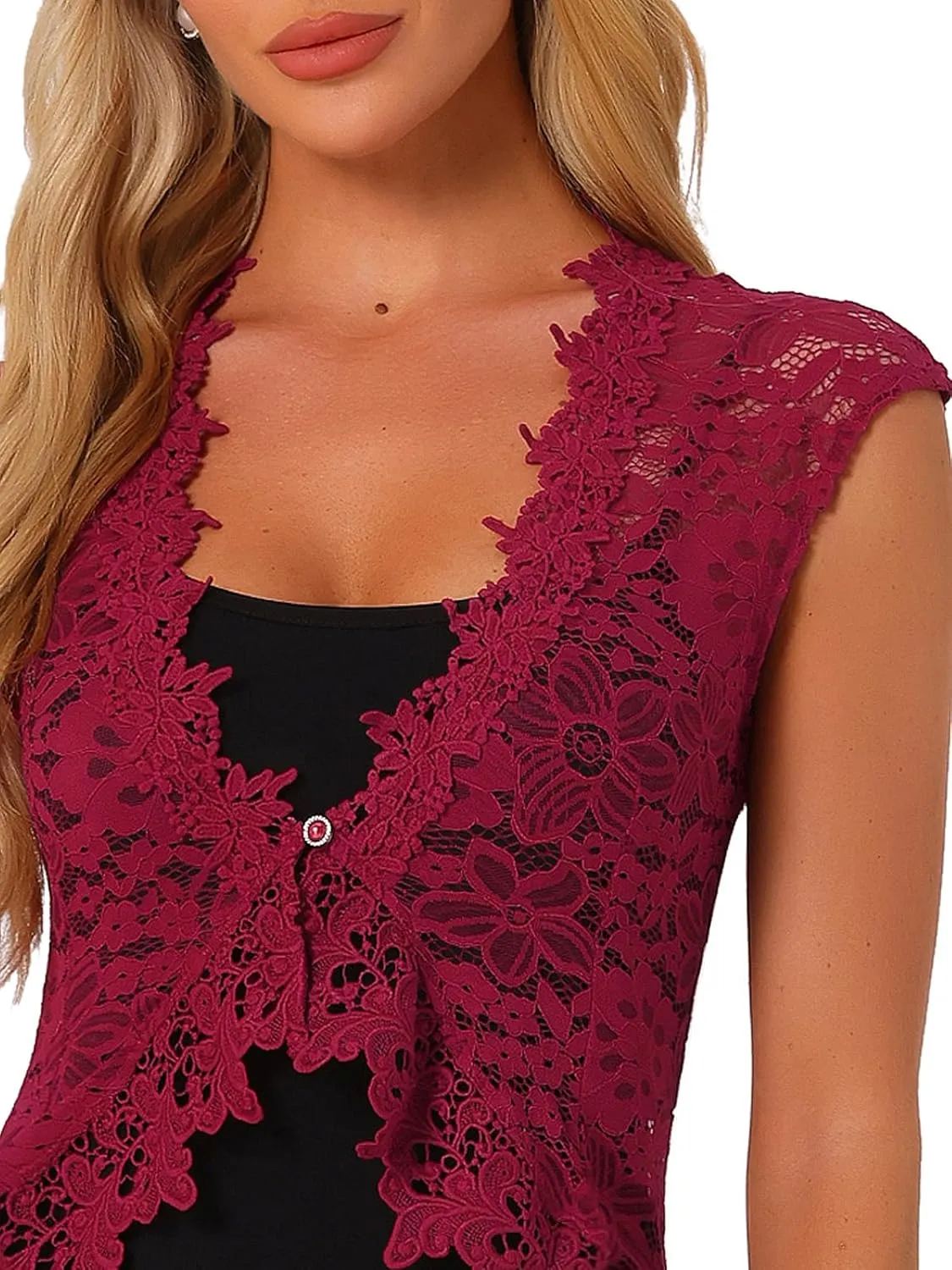Allegra K Floral Lace Shrug for Women's Wedding Guest Cap Sleeve Formal Sheer Bolero Cardigan
