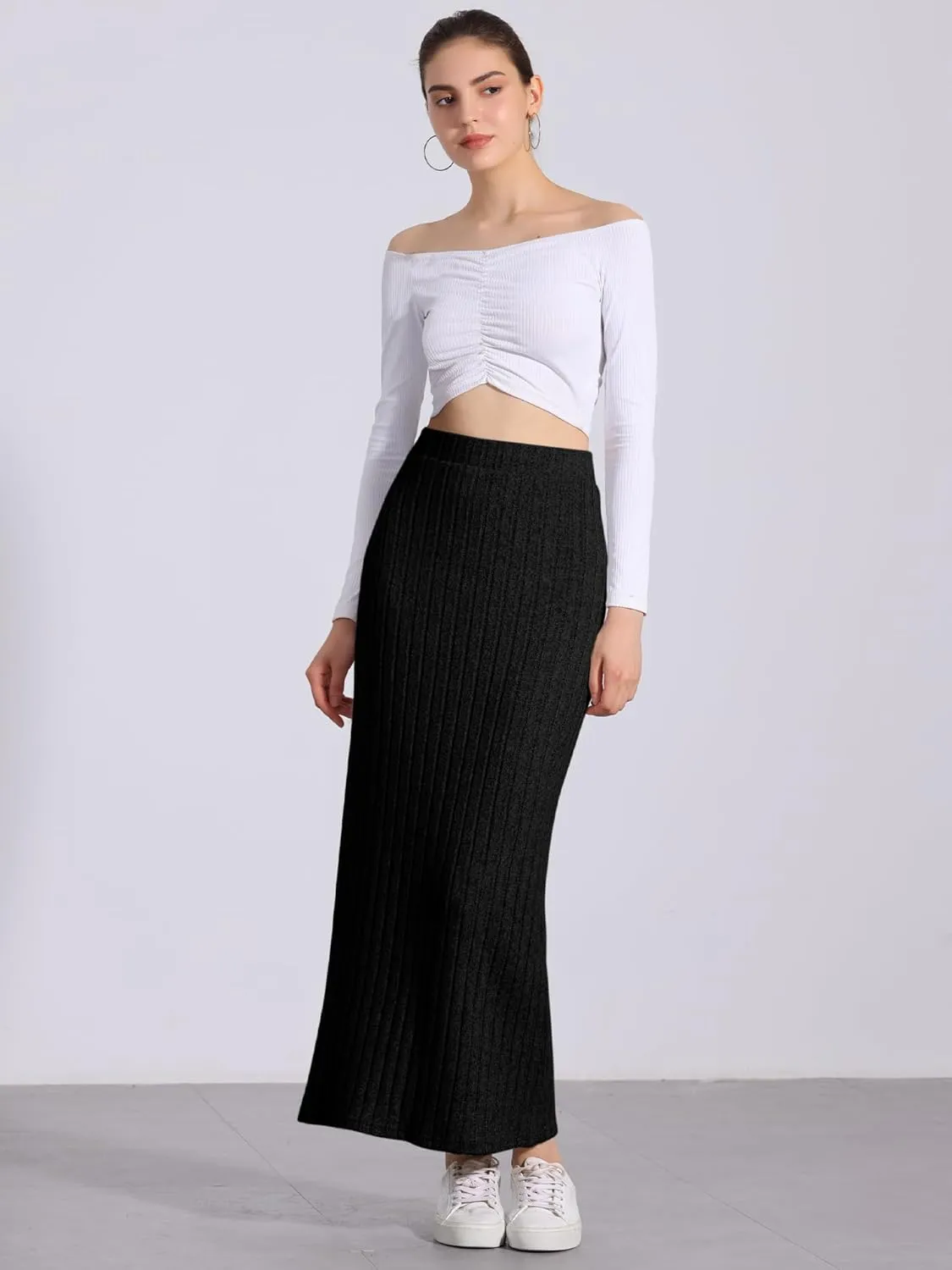 Allegra K High Waisted Long Skirt for Women's Slit Bodycon Knit Pencil Skirt
