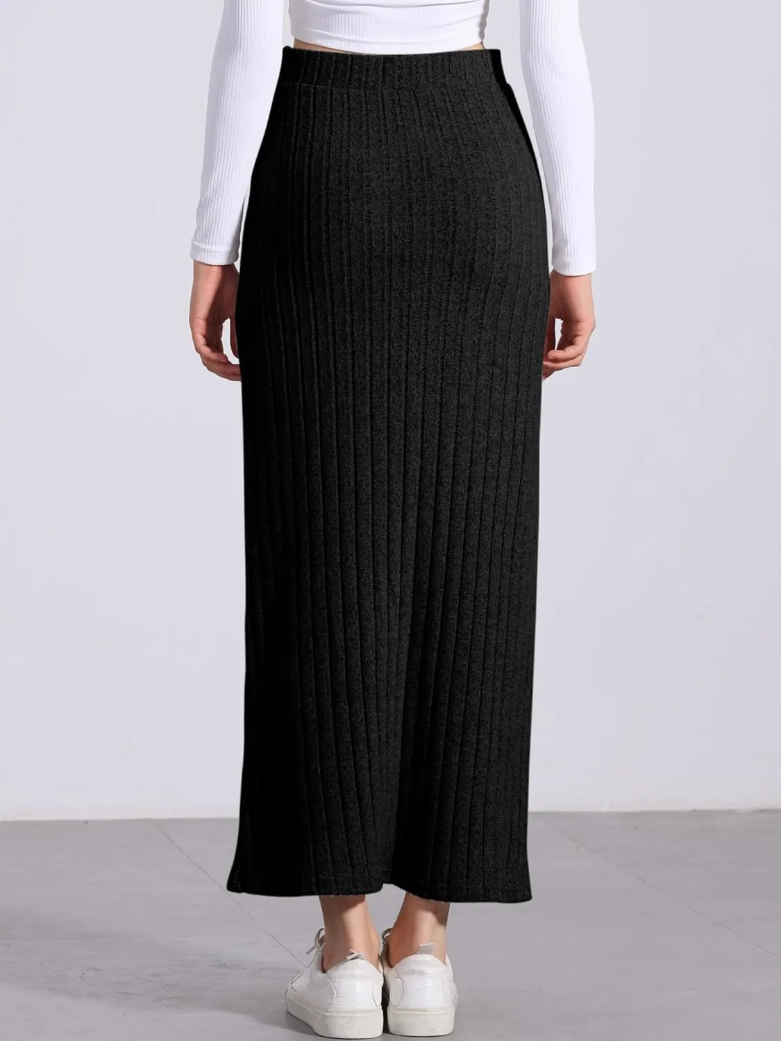 Allegra K High Waisted Long Skirt for Women's Slit Bodycon Knit Pencil Skirt