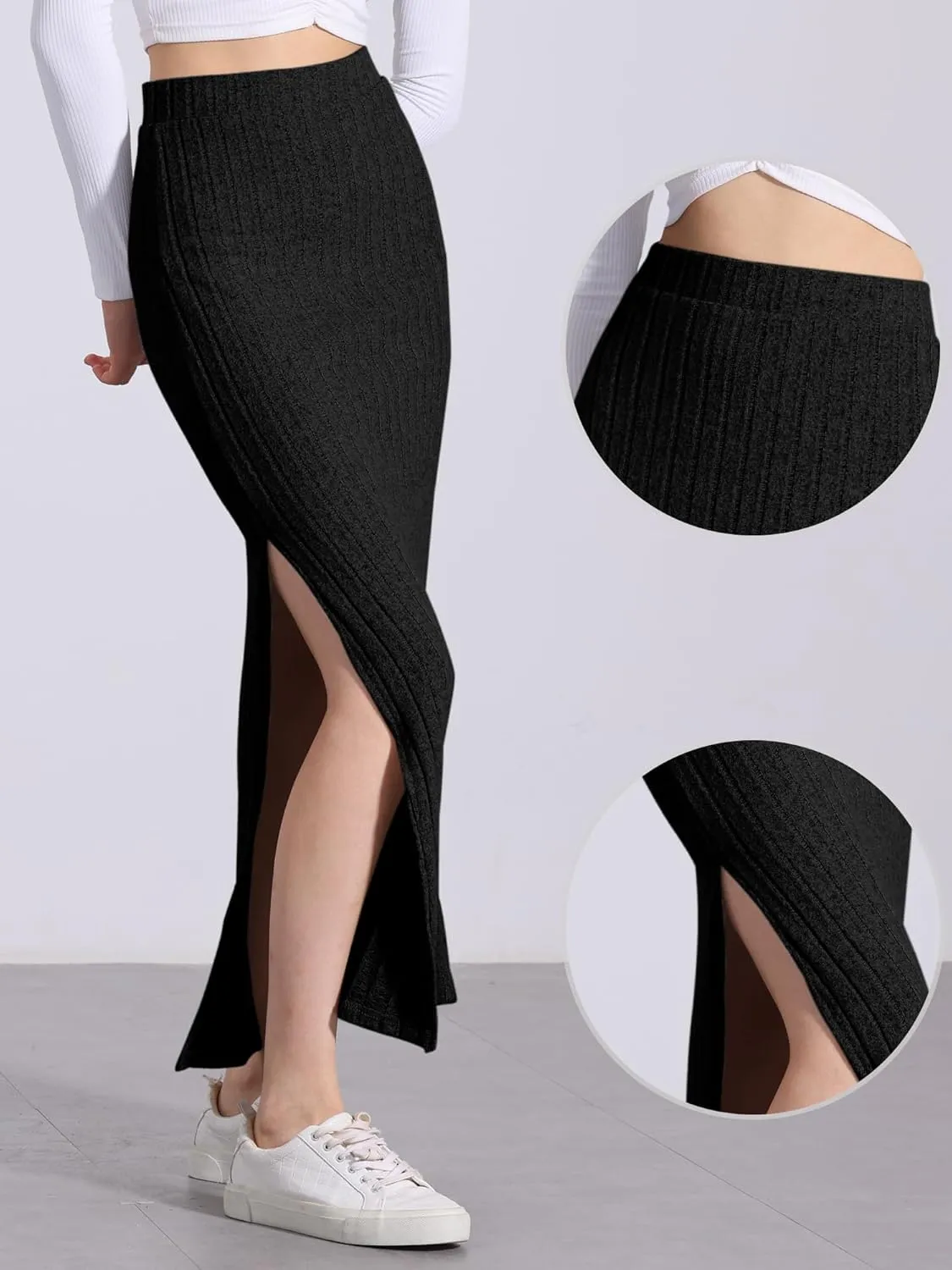 Allegra K High Waisted Long Skirt for Women's Slit Bodycon Knit Pencil Skirt