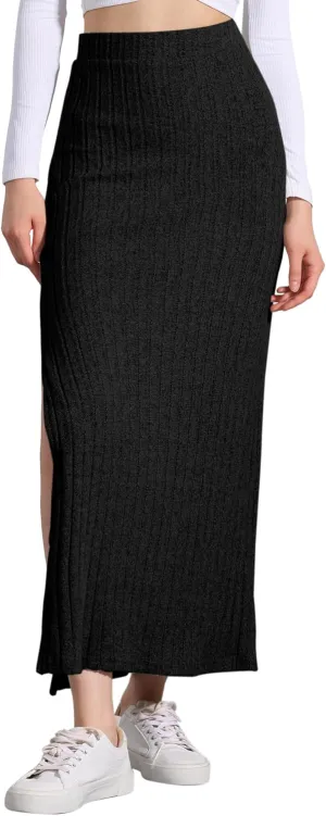 Allegra K High Waisted Long Skirt for Women's Slit Bodycon Knit Pencil Skirt