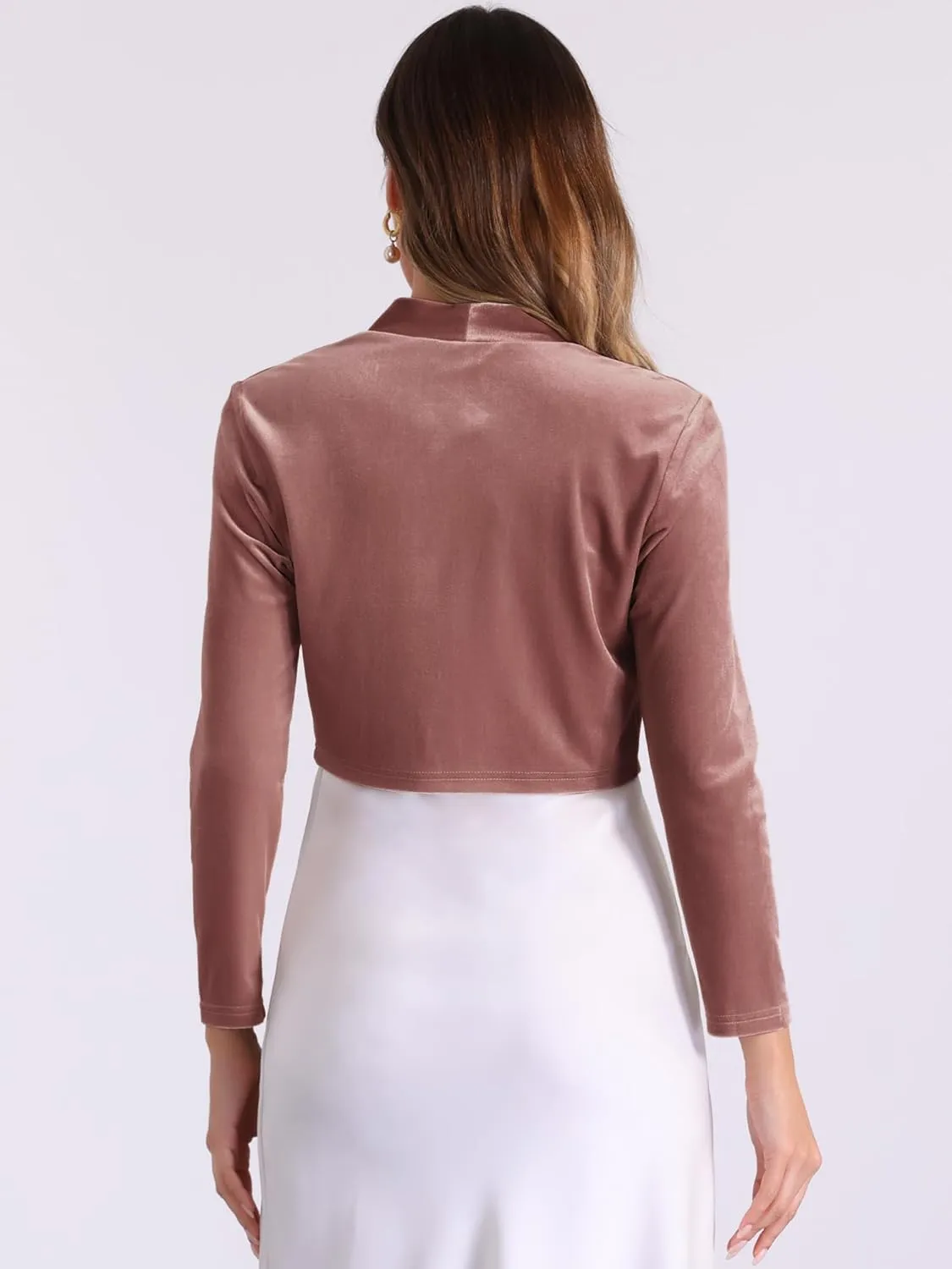 Allegra K Velvet Shrug for Women's Long Sleeve Open Front Cardigan Cocktail Party Cropped Bolero Jacket