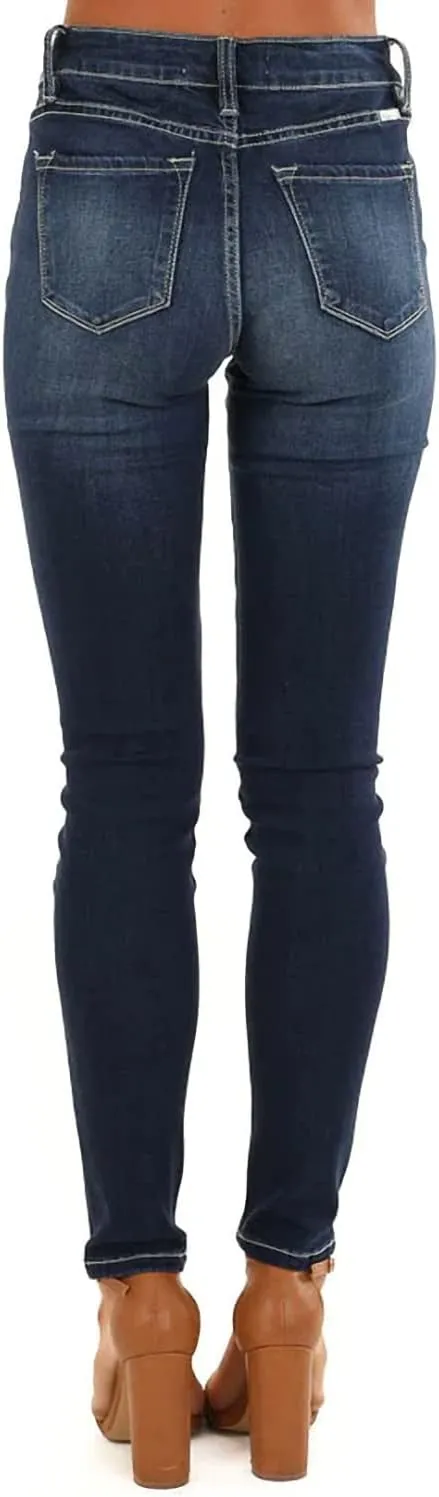 Allimy Women's High Rise Skinny Stretch Button Ripped Jeans High Waisted Destroyed Denim Pants