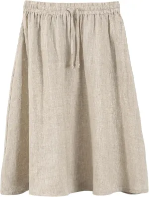 Amazhiyu Womens Pure Linen A Line Pleated Midi Skirt Elastic Waist with Pockets Flax, Small
