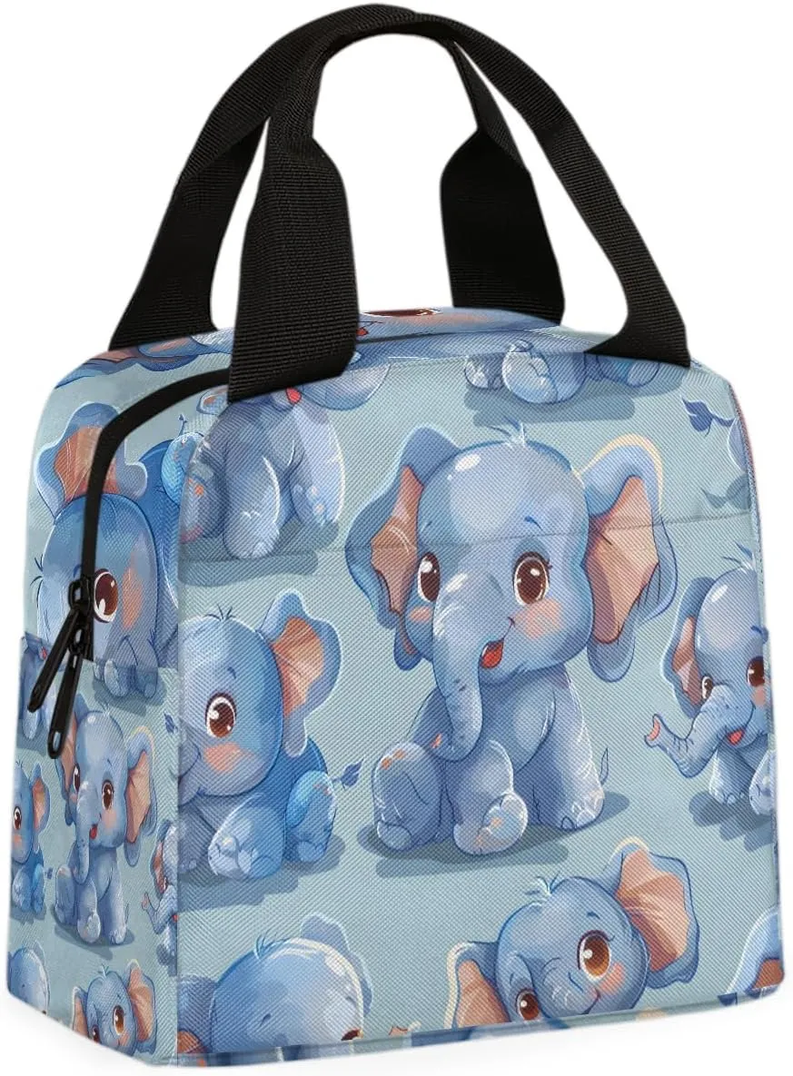 Animal Elephant Lunch Bag Happy Elephant Tote Lunch Bag Reusable Lunch Box Leakproof Cooler Bag