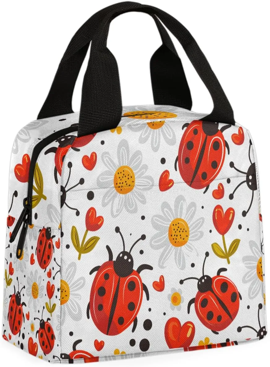 Animal Ladybugs Lunch Bag Cute Ladybugs Tote Lunch Bag Reusable Lunch Box Leakproof Cooler Bag