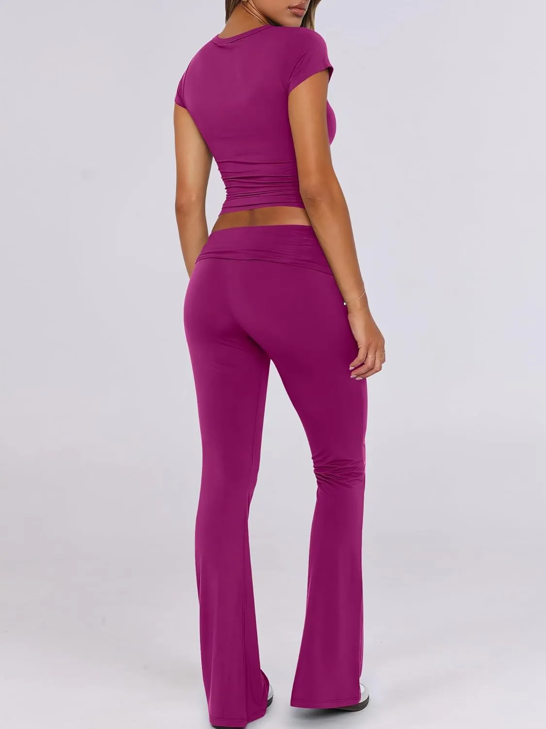 ANRABESS Lounge Sets for Women 2 Piece Foldover Yoga Flare Leggings Pants Crop Tops Casual Y2K Outfits Matching Tracksuit Set