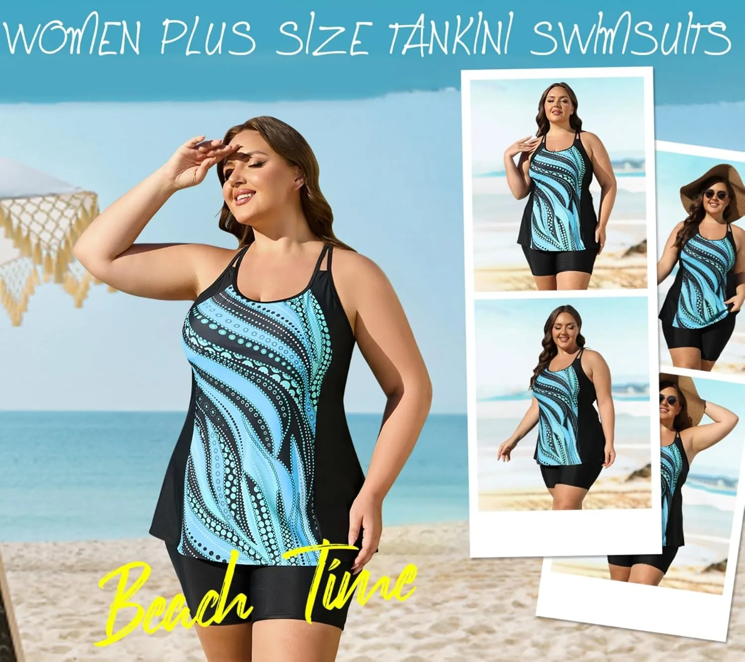AOVDE Women's Plus Size Tankini Swimsuits: Two Piece Bathing Suits Tank Tops with Boy Shorts Flowy Swimwear for Curvy Women