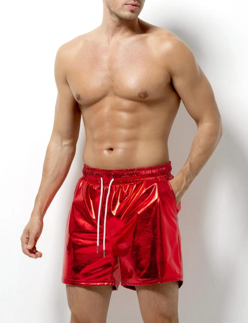 Arjen Kroos Mens Sexy Shorts Metallic Shiny Sparkly Hot Drawstring Short Pants with Pockets