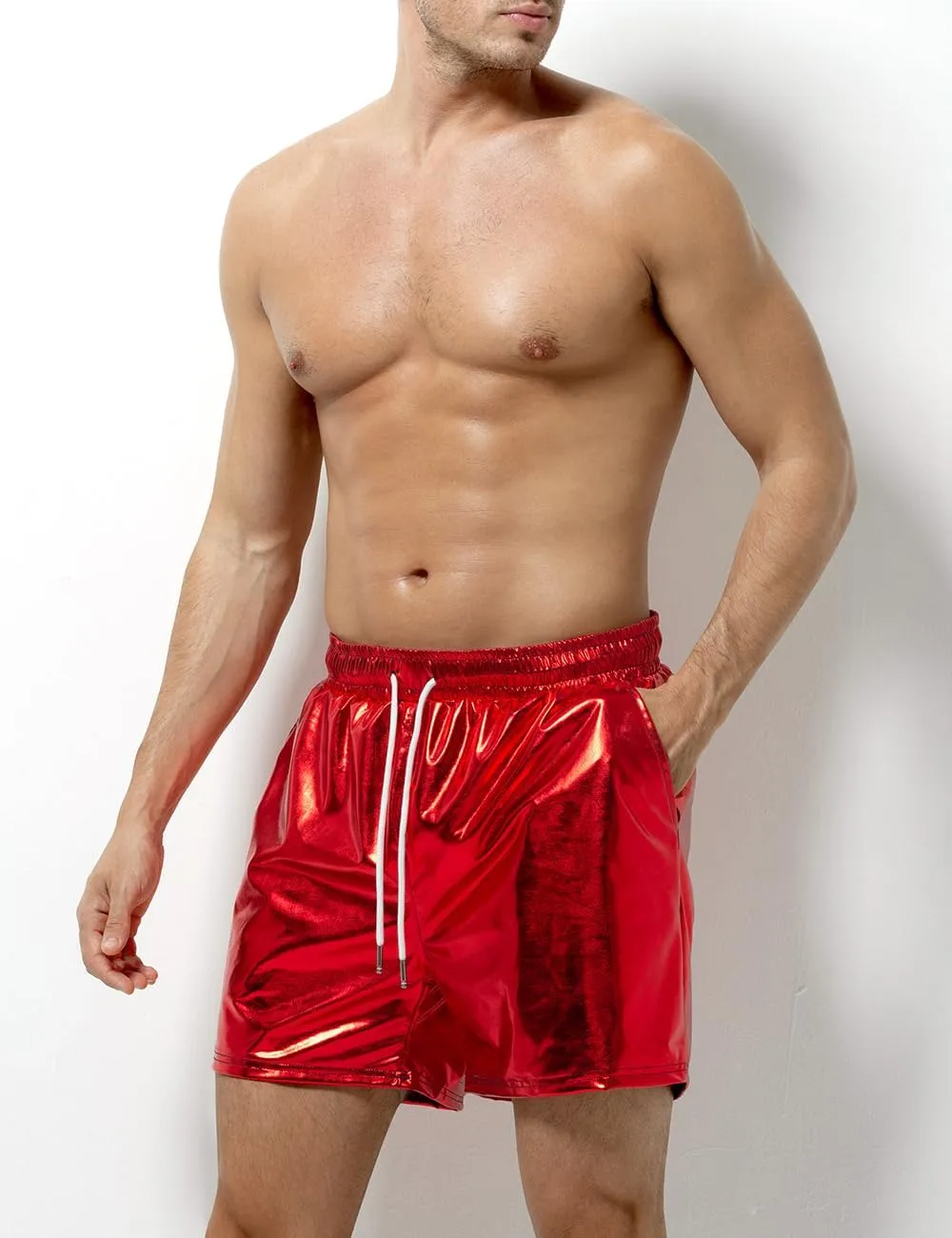Arjen Kroos Mens Sexy Shorts Metallic Shiny Sparkly Hot Drawstring Short Pants with Pockets