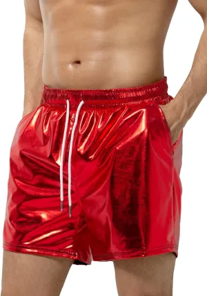 Arjen Kroos Mens Sexy Shorts Metallic Shiny Sparkly Hot Drawstring Short Pants with Pockets