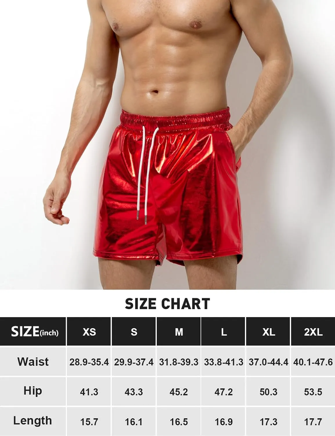 Arjen Kroos Mens Sexy Shorts Metallic Shiny Sparkly Hot Drawstring Short Pants with Pockets