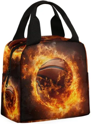 Art Basketball Lunch Bag Sports Basketball Tote Lunch Bag Reusable Lunch Box Leakproof Cooler Bag