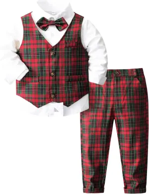 ARTMINE Toddler Boy Clothes Suit Gentleman Wedding Outfits, Formal Dress Shirt Bowtie Vest Pants