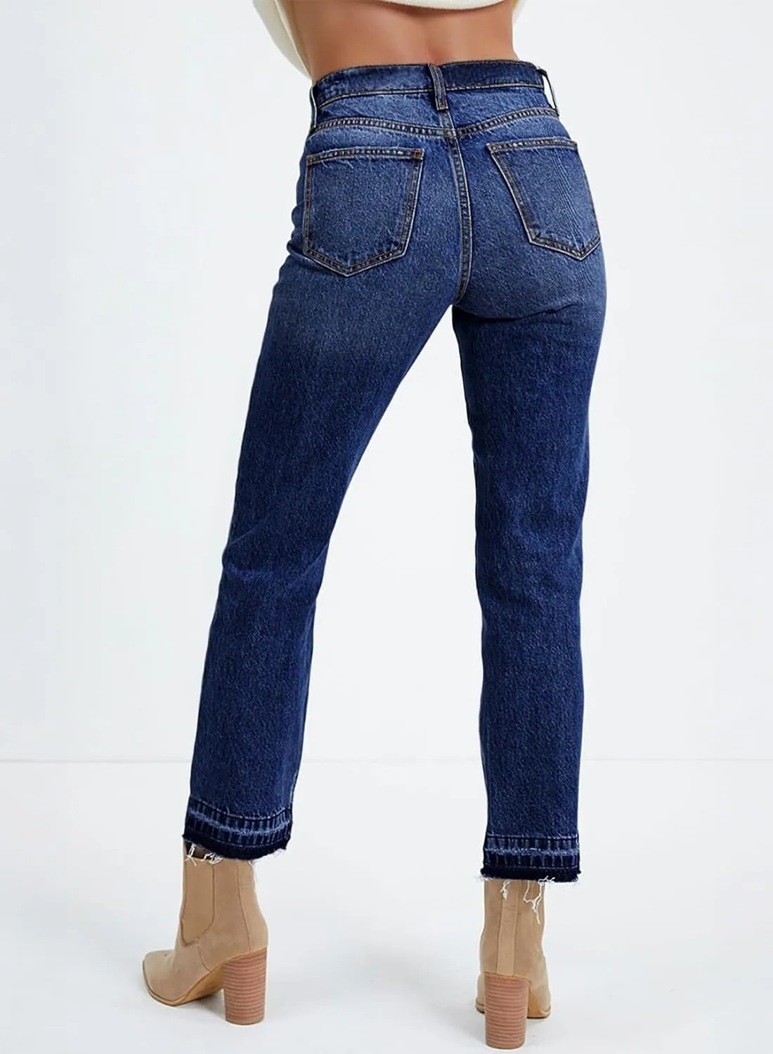 Astylish Womens High Waisted Straight Leg Ankle Jeans Casual Stretch Denim Pants
