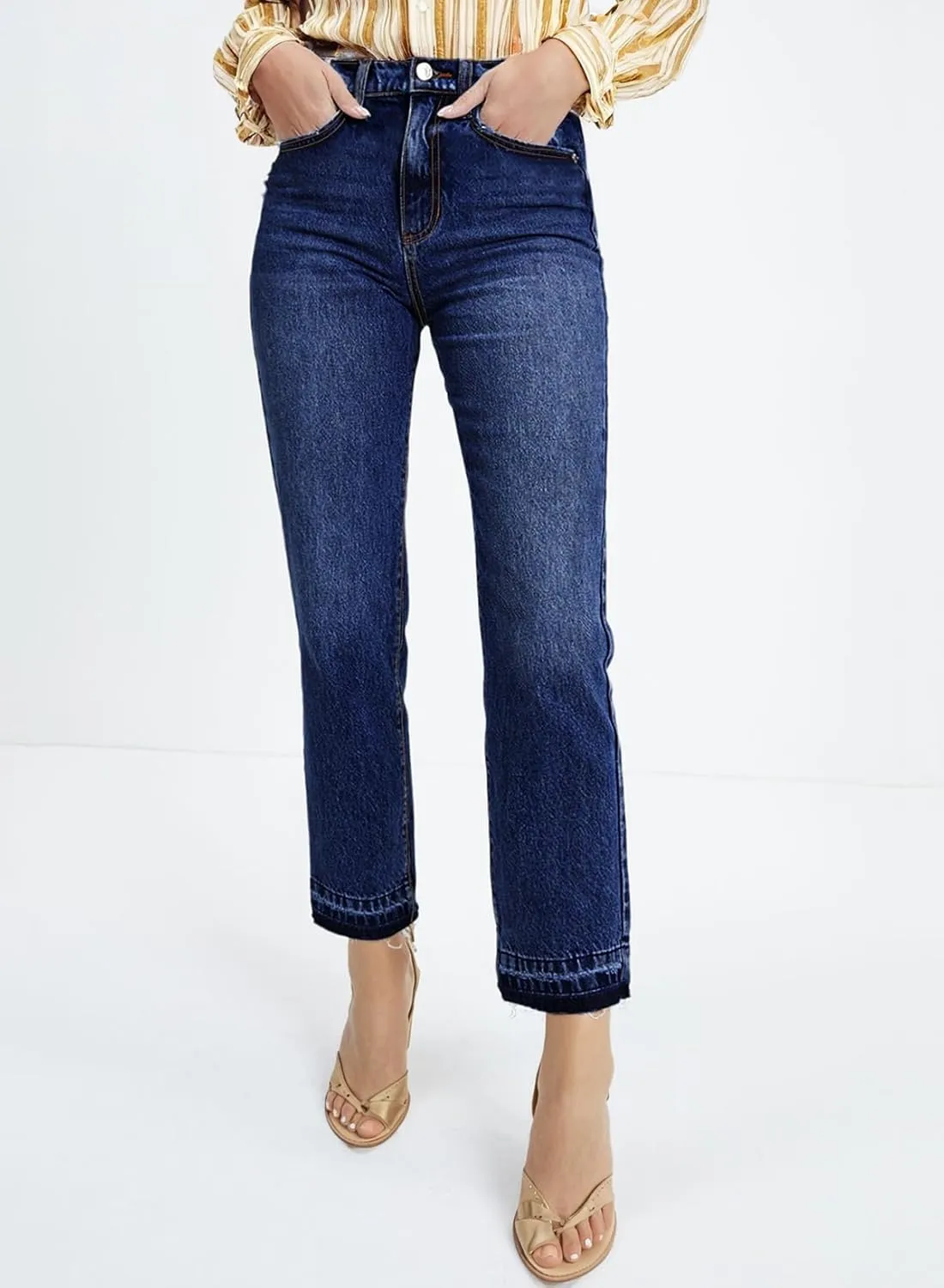 Astylish Womens High Waisted Straight Leg Ankle Jeans Casual Stretch Denim Pants