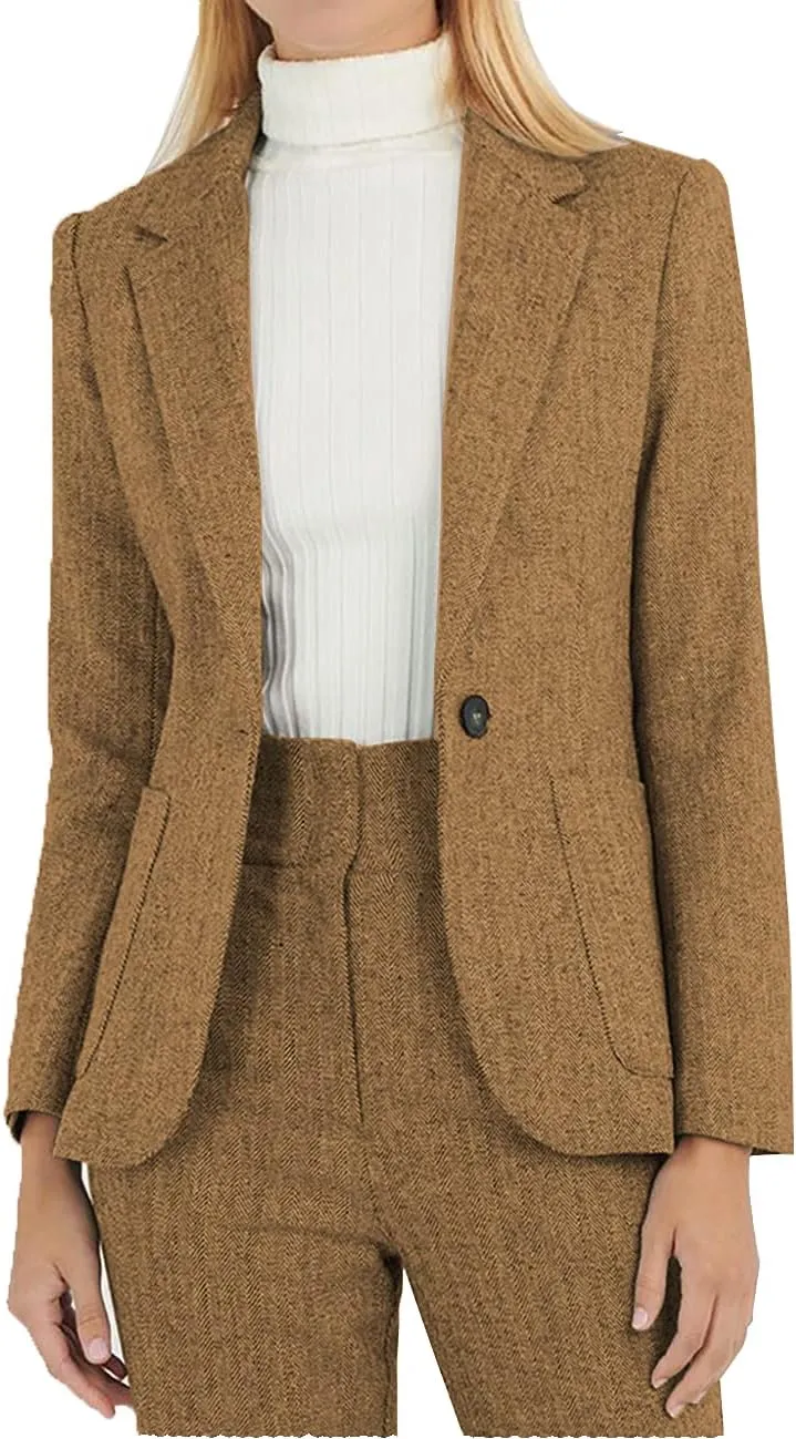 Autumn Suit for Women 2 Pieces Outfit Tweed Wool Houndstooth Lady Casual Suit