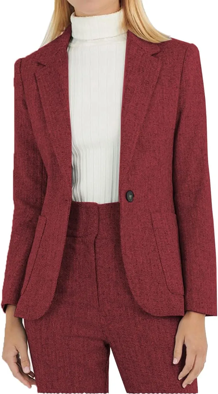 Autumn Suit for Women 2 Pieces Outfit Tweed Wool Houndstooth Lady Casual Suit