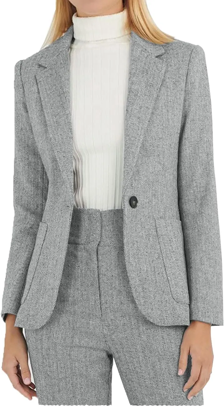 Autumn Suit for Women 2 Pieces Outfit Tweed Wool Houndstooth Lady Casual Suit