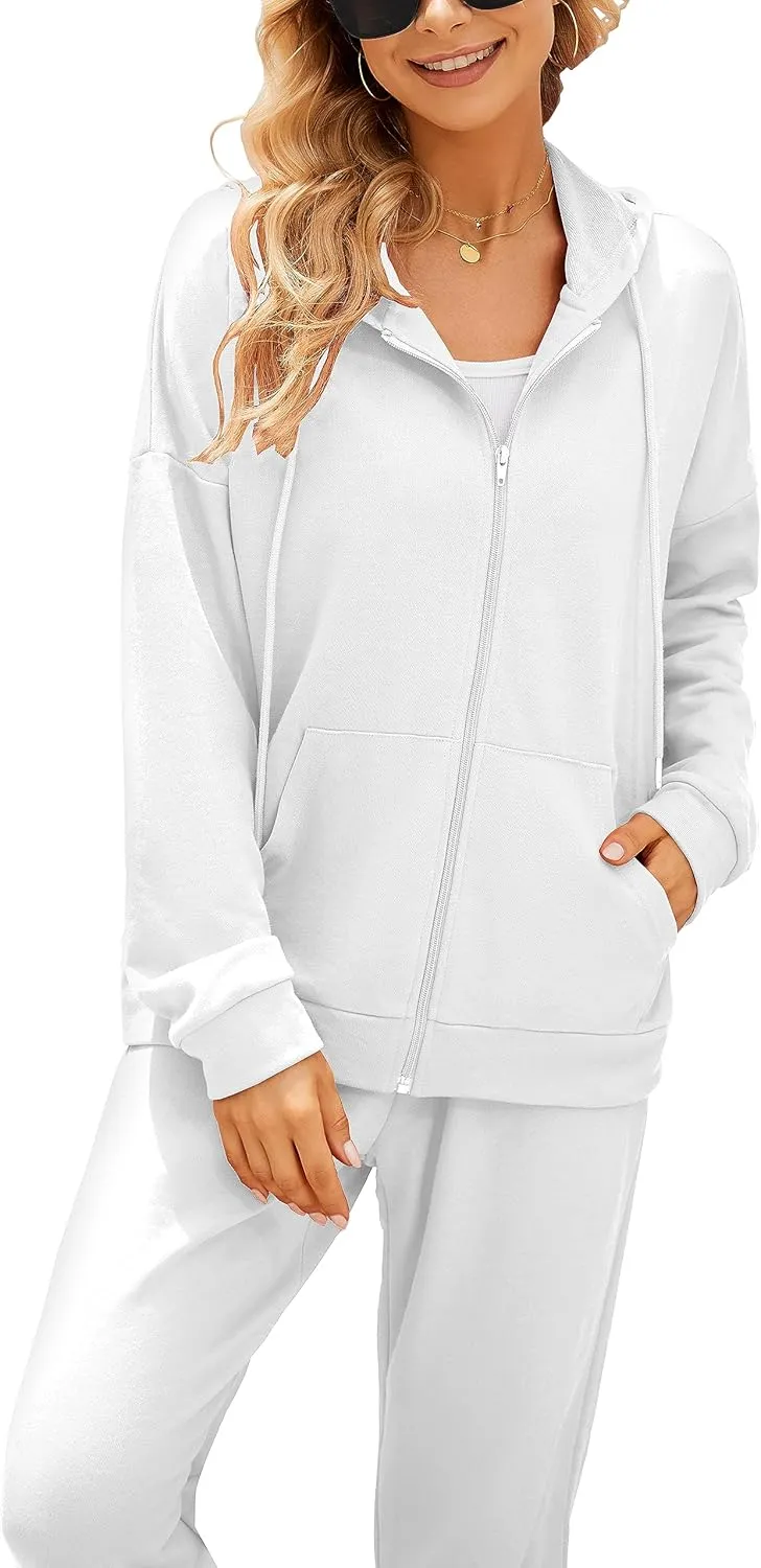 AUXDIO Women 2 Piece Outfits Tracksuit Casual Zip Up Hoodie Sweatsuits Jogging Long Pant Set