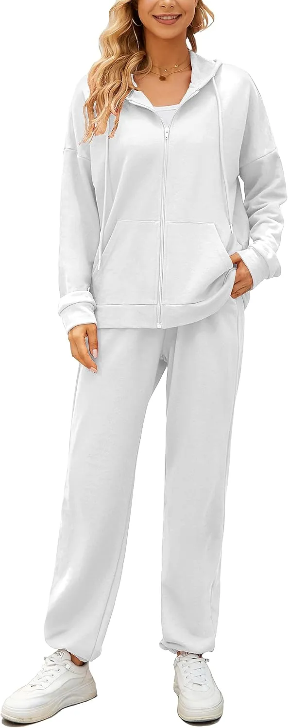 AUXDIO Women 2 Piece Outfits Tracksuit Casual Zip Up Hoodie Sweatsuits Jogging Long Pant Set