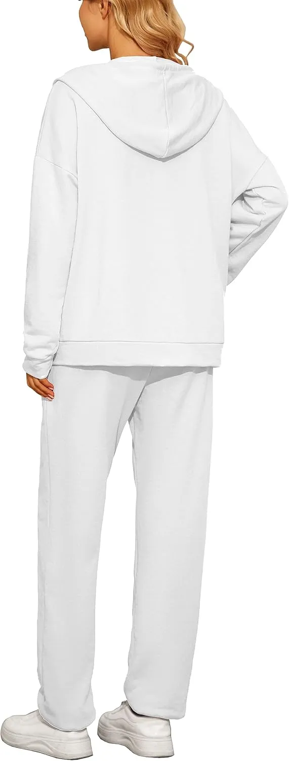 AUXDIO Women 2 Piece Outfits Tracksuit Casual Zip Up Hoodie Sweatsuits Jogging Long Pant Set