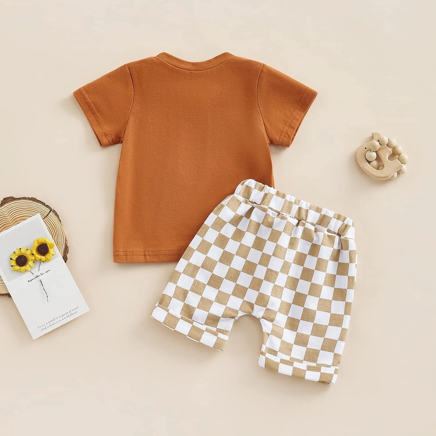 Baby Boy Girl Summer Outfits Checkerboard Short Sleeve T-Shirt Elastic Waist Shorts Set Toddler Checkered Outfit