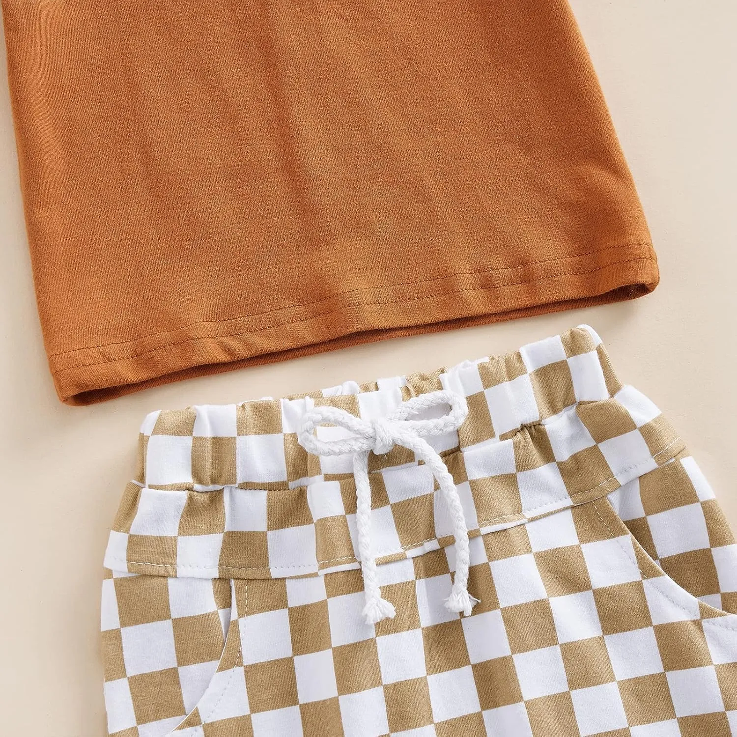 Baby Boy Girl Summer Outfits Checkerboard Short Sleeve T-Shirt Elastic Waist Shorts Set Toddler Checkered Outfit