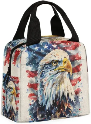 Bald Eagles USA Flag Lunch Bag American Flag Tote Lunch Bag Reusable Lunch Box Leakproof Cooler Bag