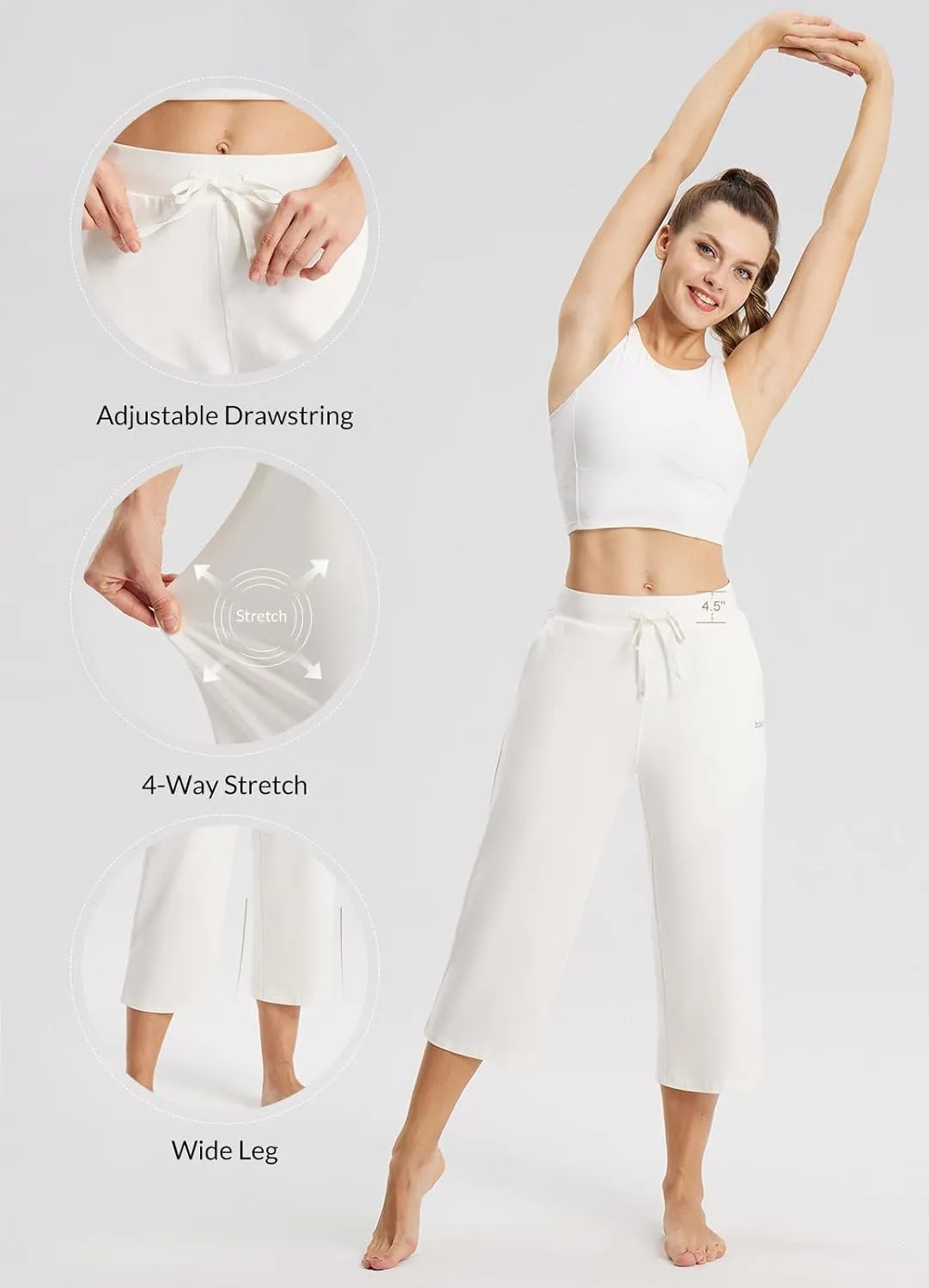 baleaf Women's Capris Yoga Cotton Wide Leg Casual Summer Capri Sweatpants Loose Lounge Workout Crop Pants Pockets