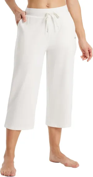 baleaf Women's Capris Yoga Cotton Wide Leg Casual Summer Capri Sweatpants Loose Lounge Workout Crop Pants Pockets