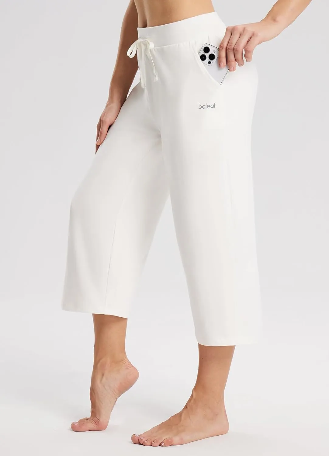 baleaf Women's Capris Yoga Cotton Wide Leg Casual Summer Capri Sweatpants Loose Lounge Workout Crop Pants Pockets