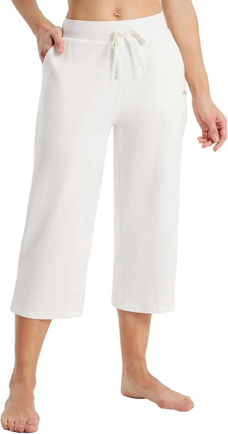 baleaf Women's Capris Yoga Cotton Wide Leg Casual Summer Capri Sweatpants Loose Lounge Workout Crop Pants Pockets