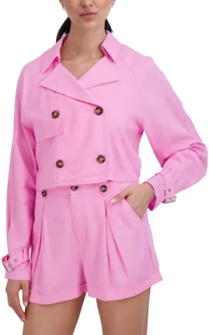 BCBGeneration Women's V Neck Crop Trench Double Breasted Jacket