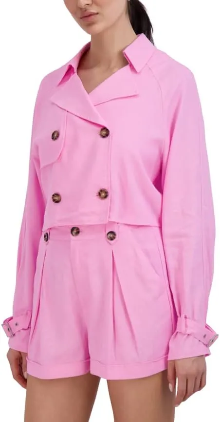BCBGeneration Women's V Neck Crop Trench Double Breasted Jacket