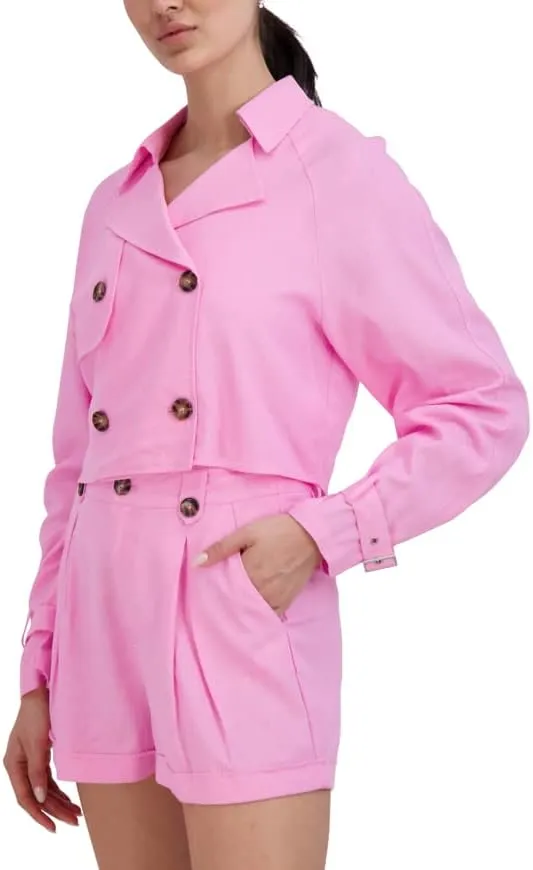 BCBGeneration Women's V Neck Crop Trench Double Breasted Jacket