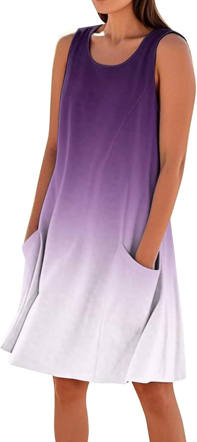 Beach Dresses for Women 2025 Vacation Summer Sleeveless Linen Midi Dress Flowy Plus Size Boho Dresses with Pocket