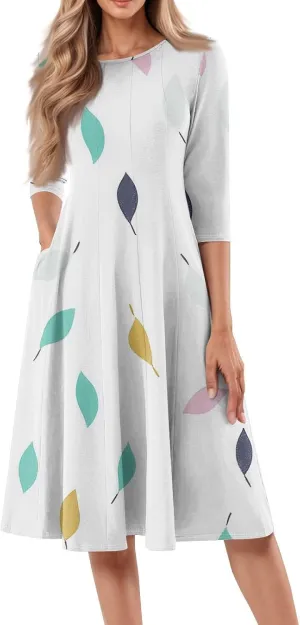 Beach Dresses for Women Summer 3/4 Sleeve Wrap Dress High Waist Plus Size Floral Dress Spring Flowy Dress with Pocket