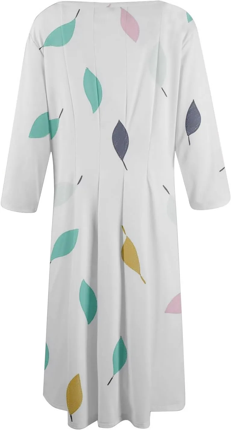 Beach Dresses for Women Summer 3/4 Sleeve Wrap Dress High Waist Plus Size Floral Dress Spring Flowy Dress with Pocket