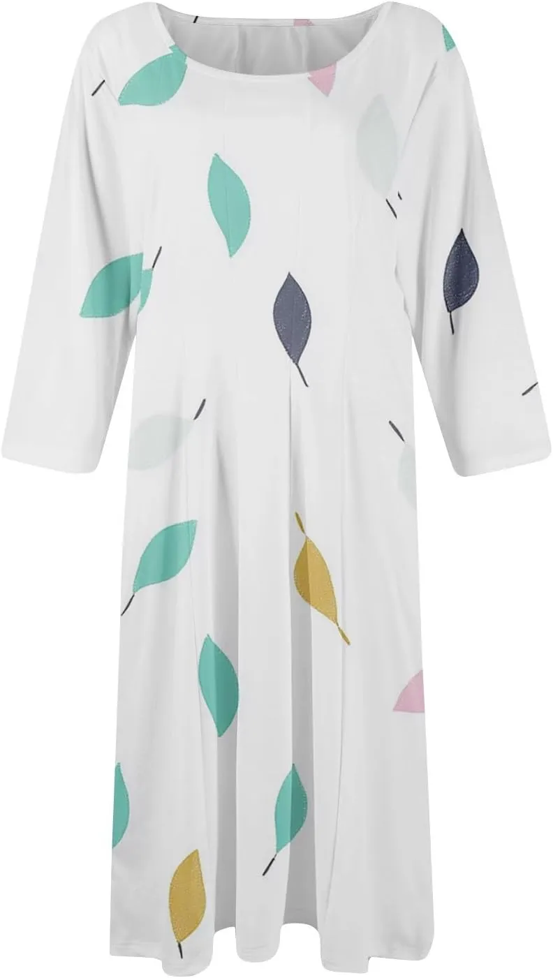 Beach Dresses for Women Summer 3/4 Sleeve Wrap Dress High Waist Plus Size Floral Dress Spring Flowy Dress with Pocket