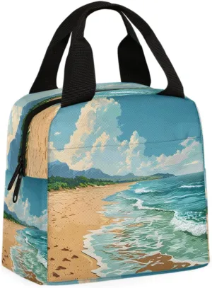 Beach Lunch Bag Sandy Beach Tote Lunch Bag Reusable Lunch Box Leakproof Cooler Bag