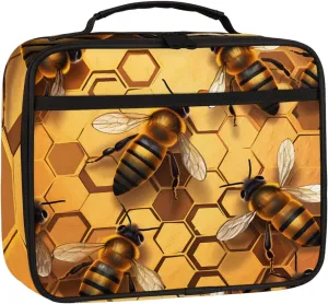 Bee Square Lunch Bag Gold Bee Square Tote Lunch Bag Reusable Lunch Box Leakproof Cooler Bag