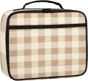 Beige Checkered Square Lunch Bag Buffalo Checkerboard Square Tote Lunch Bag Reusable Lunch Box Leakproof Cooler Bag