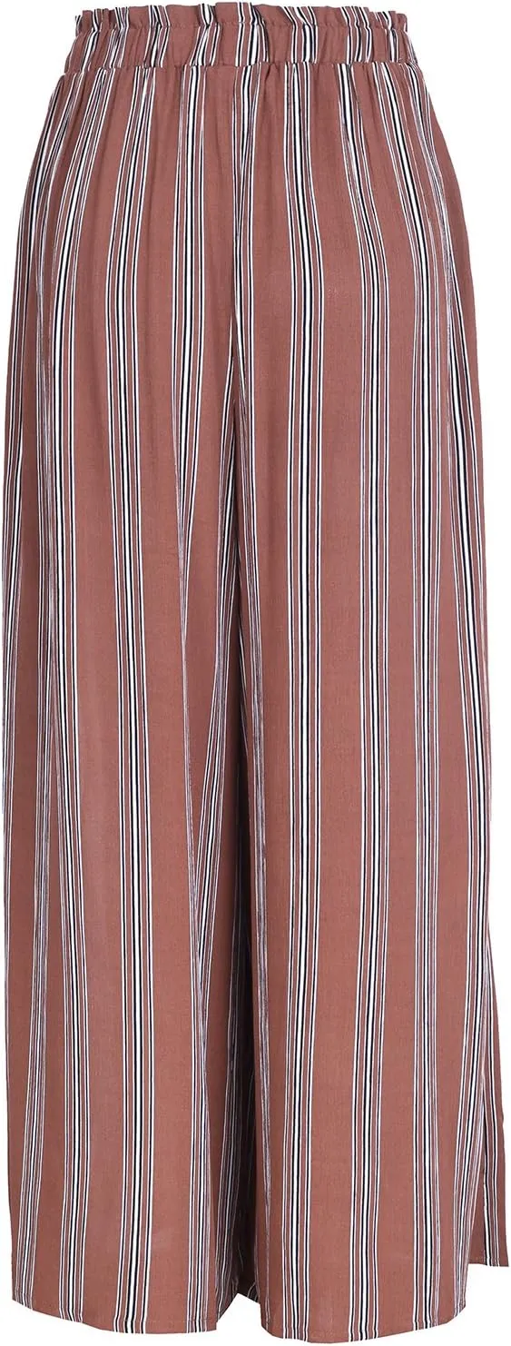 BerryGo Women's Boho Linen Flowy High Waisted Pants Elegant Split Stripe Wide Leg Pants