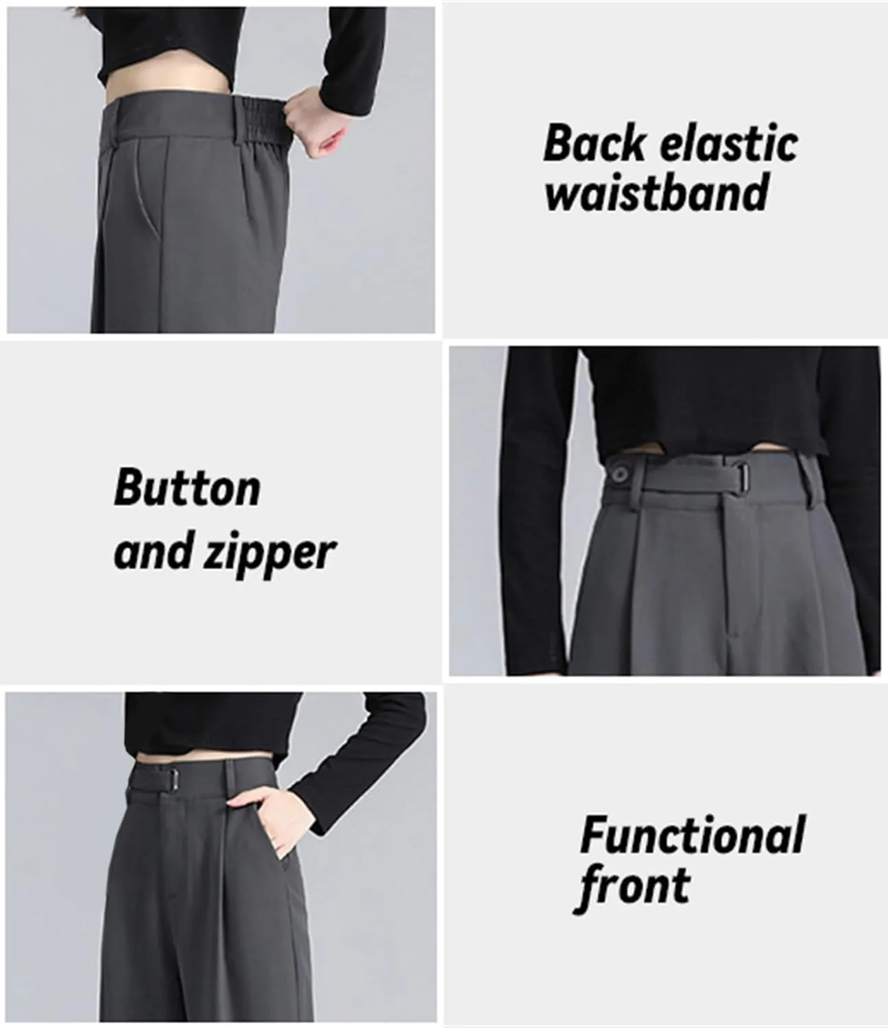 Betusline Womens Winter Wide Leg Dress Pants Work Thermal Warm Trousers, X-Small-XX-Large