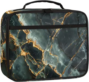 Black Abstract Marble Square Lunch Bag Golden Marble Square Tote Lunch Bag Reusable Lunch Box Leakproof Cooler Bag