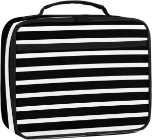 Black and White Horizontal Stripe Square Lunch Bag Abstract Stripes Square Tote Lunch Bag Reusable Lunch Box Leakproof Cooler Bag