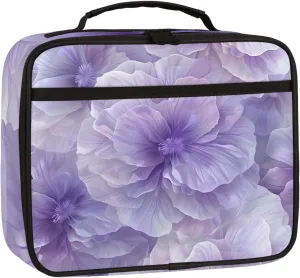 Blooming Floral Square Lunch Bag Purple Flowers Square Tote Lunch Bag Reusable Lunch Box Leakproof Cooler Bag